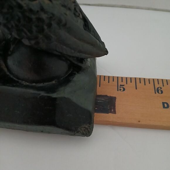 Hand Crafted From Coal Pair Of Owls Mates Statue Black With Red Rhinestone Eyes - Picture 11 of 11